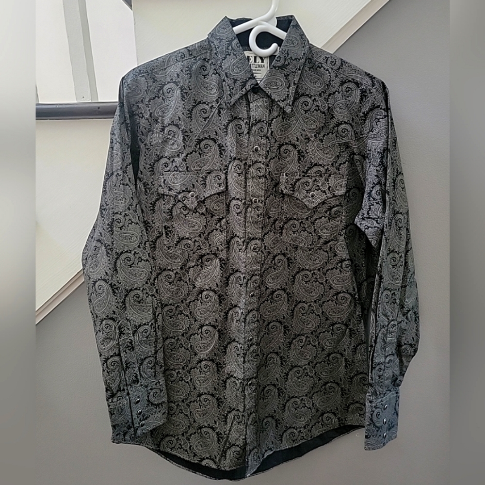 Ely Cattleman Mens Medium Paisley Long Sleeve Pearl Snap Western Shirt Cowboy